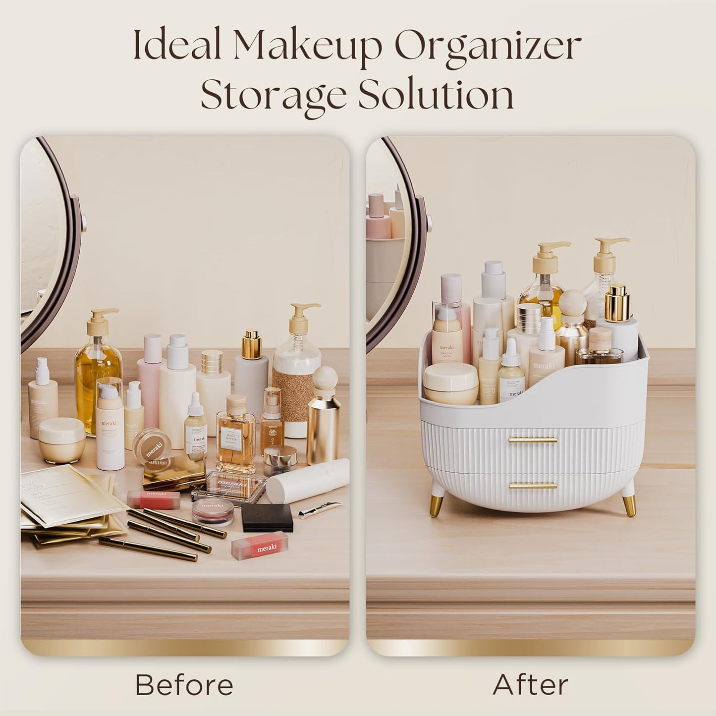 Makeup Storage Organizer with Drawers, Large Cosmetic Organisers Case for Vanity, Skincare Organiser for Lipsticks, Nail Care, Ideal for Vanity, Bathroom, Desk Organization (White)
