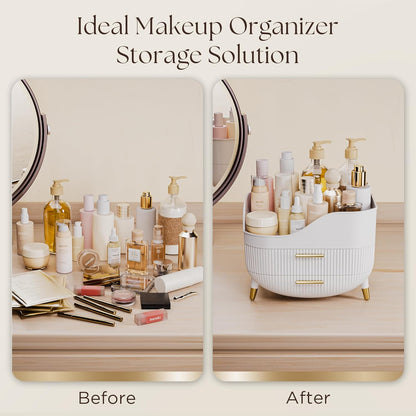 Makeup Storage Organizer with Drawers, Large Cosmetic Organisers Case for Vanity, Skincare Organiser for Lipsticks, Nail Care, Ideal for Vanity, Bathroom, Desk Organization (White)