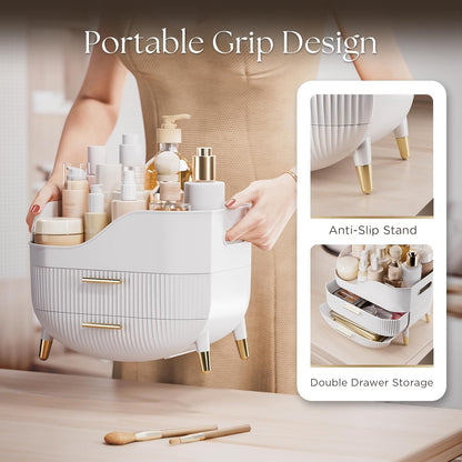 Makeup Storage Organizer with Drawers, Large Cosmetic Organisers Case for Vanity, Skincare Organiser for Lipsticks, Nail Care, Ideal for Vanity, Bathroom, Desk Organization (White)