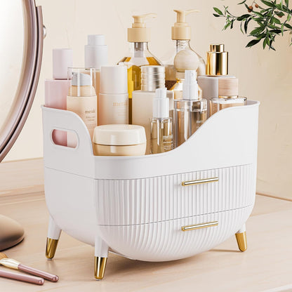 Makeup Storage Organizer with Drawers, Large Cosmetic Organisers Case for Vanity, Skincare Organiser for Lipsticks, Nail Care, Ideal for Vanity, Bathroom, Desk Organization (White)