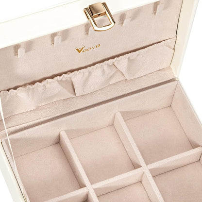 Jewellery Box Organiser for Women Girls, 2 Layers Large Jewelry Storage Case, PU Leather Jewlerrying Display Holder with Removable Tray for Necklace Earrings Rings Bracelets, Gifts, White