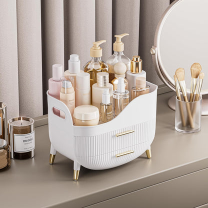 Makeup Storage Organizer with Drawers, Large Cosmetic Organisers Case for Vanity, Skincare Organiser for Lipsticks, Nail Care, Ideal for Vanity, Bathroom, Desk Organization (White)