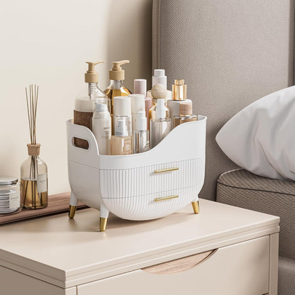 Makeup Storage Organizer with Drawers, Large Cosmetic Organisers Case for Vanity, Skincare Organiser for Lipsticks, Nail Care, Ideal for Vanity, Bathroom, Desk Organization (White)
