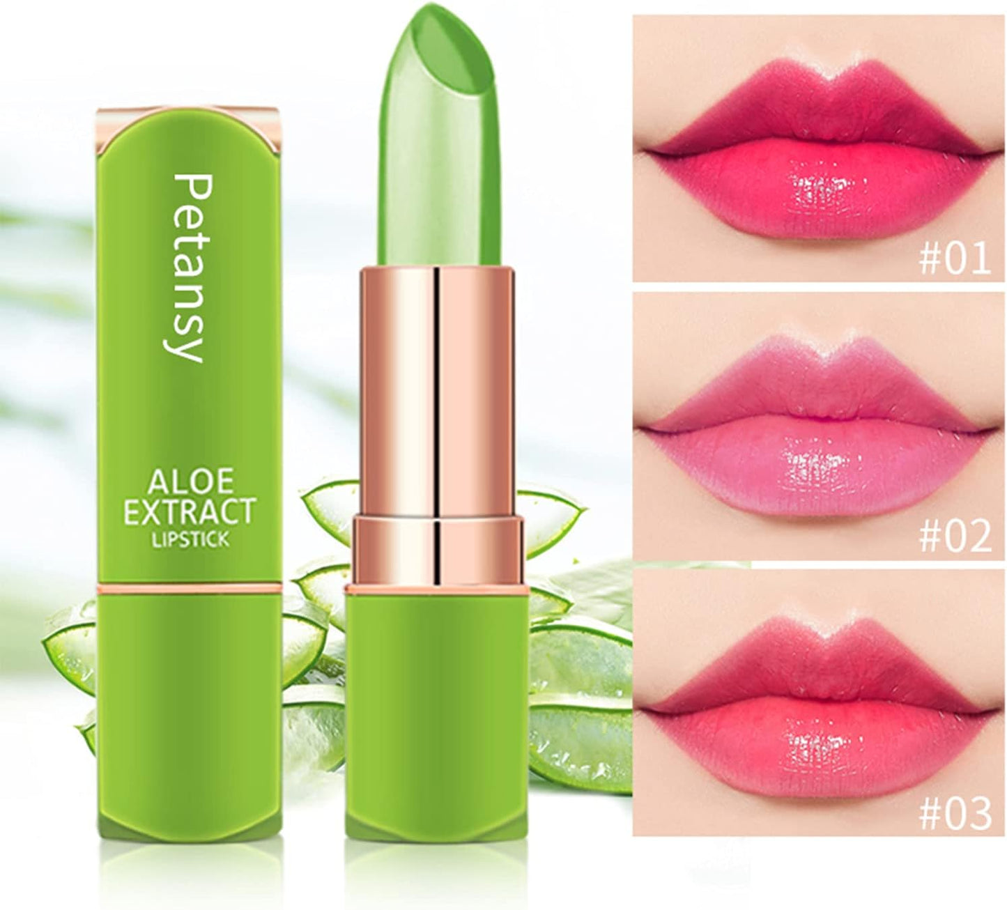 3 Packs Aloe Vera Lipstick, Lips Moisturizer Long Lasting Nutritious Lip Balm Magic Temperature Color Change Lip Gloss-Set