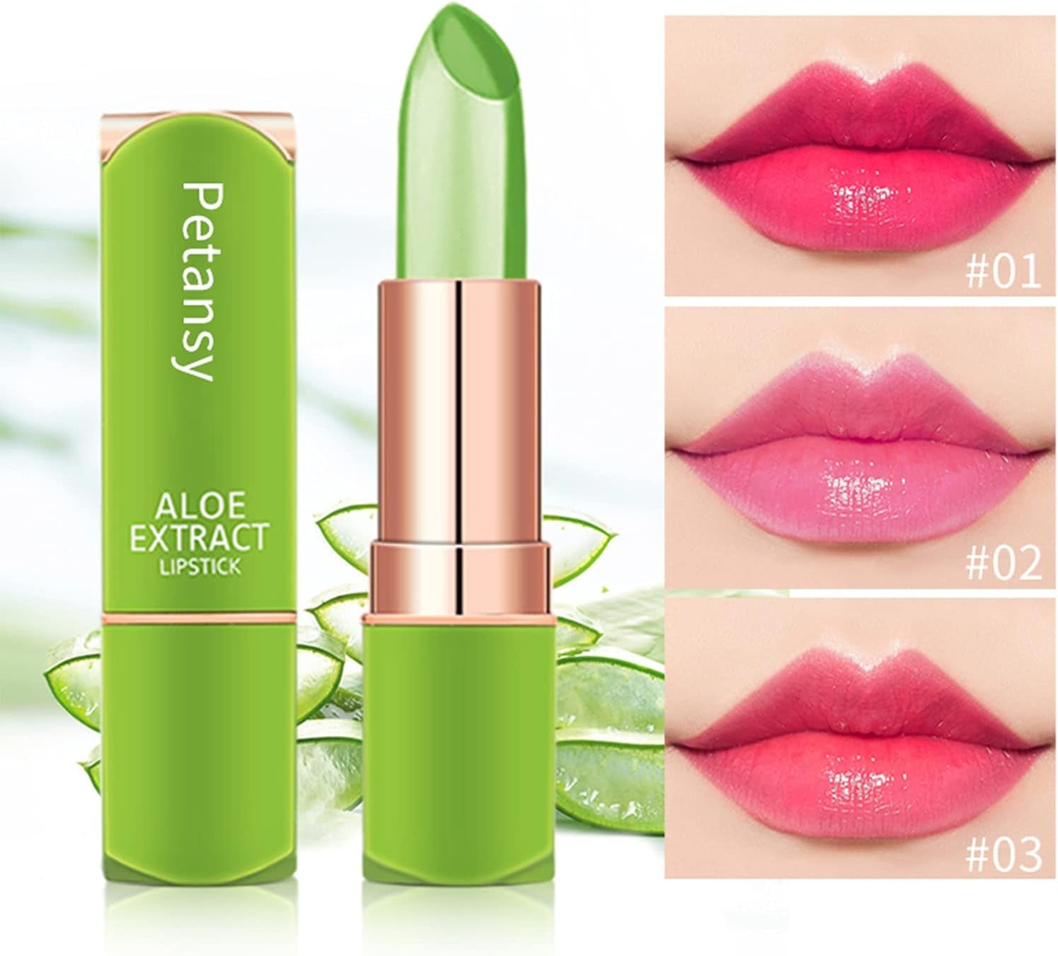 3 Packs Aloe Vera Lipstick, Lips Moisturizer Long Lasting Nutritious Lip Balm Magic Temperature Color Change Lip Gloss-Set