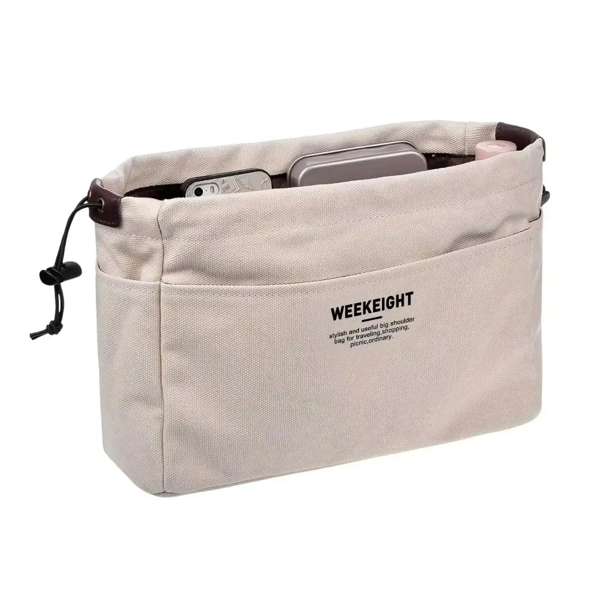 1/2Pcs Drawstring Canvas Storage Organizers Multi-Pockets Liner Bag Lightweight Portable Travel Storage Bag