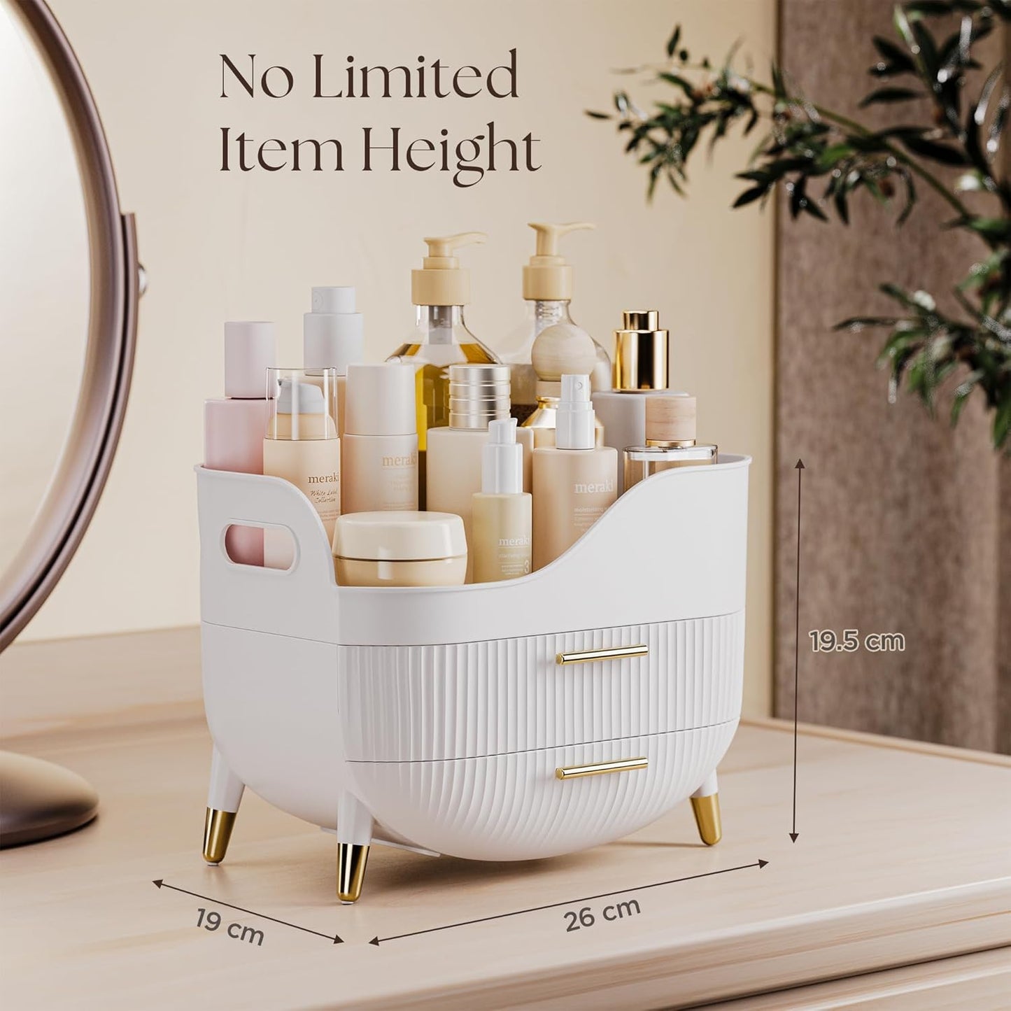 Makeup Storage Organizer with Drawers, Large Cosmetic Organisers Case for Vanity, Skincare Organiser for Lipsticks, Nail Care, Ideal for Vanity, Bathroom, Desk Organization (White)
