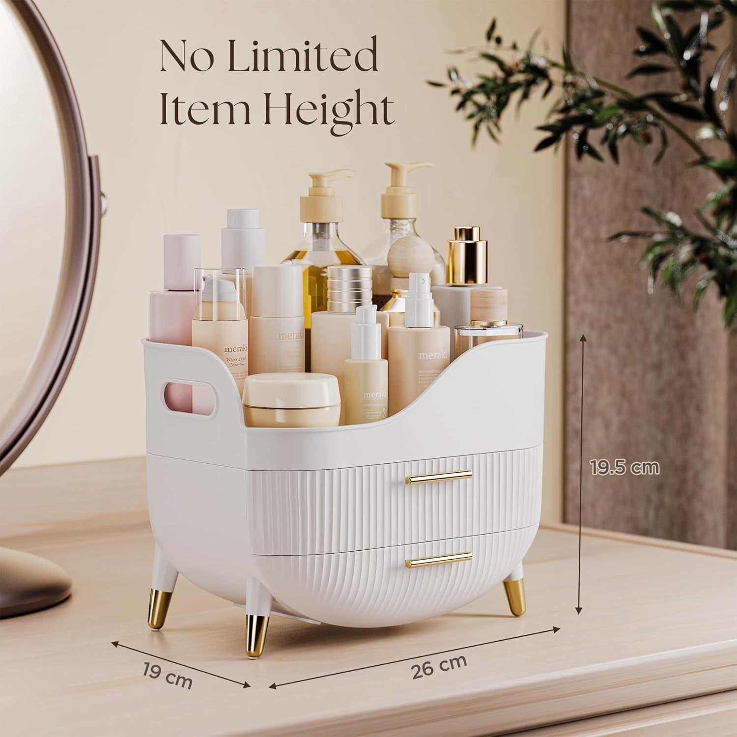 Makeup Storage Organizer with Drawers, Large Cosmetic Organisers Case for Vanity, Skincare Organiser for Lipsticks, Nail Care, Ideal for Vanity, Bathroom, Desk Organization (White)