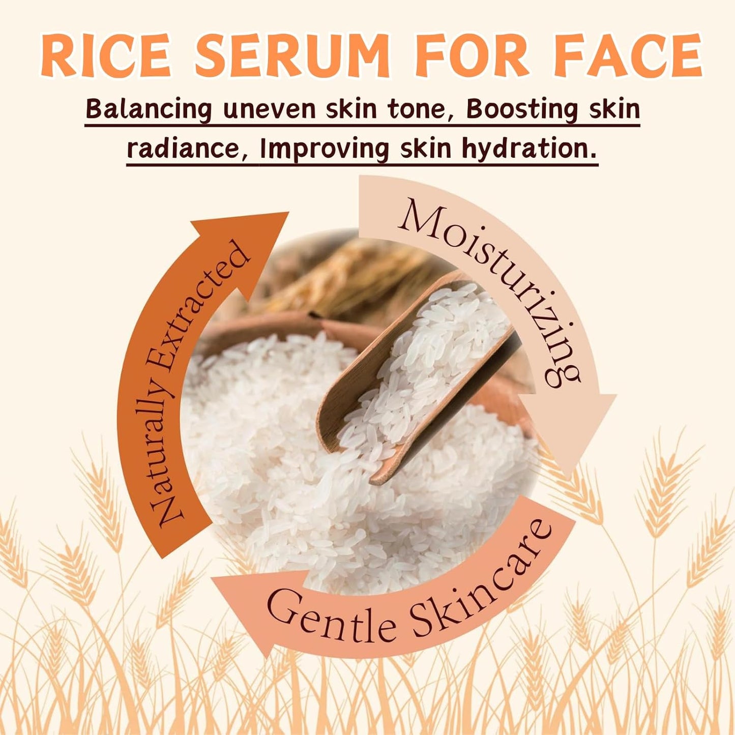 Rice Serum - Korean Anti-Wrinkle & Brightening Face with Hyaluronic Acid, Hydrating Formula for Dull Skin, Moisturizing & Nourishing Skincare Essence 30Ml