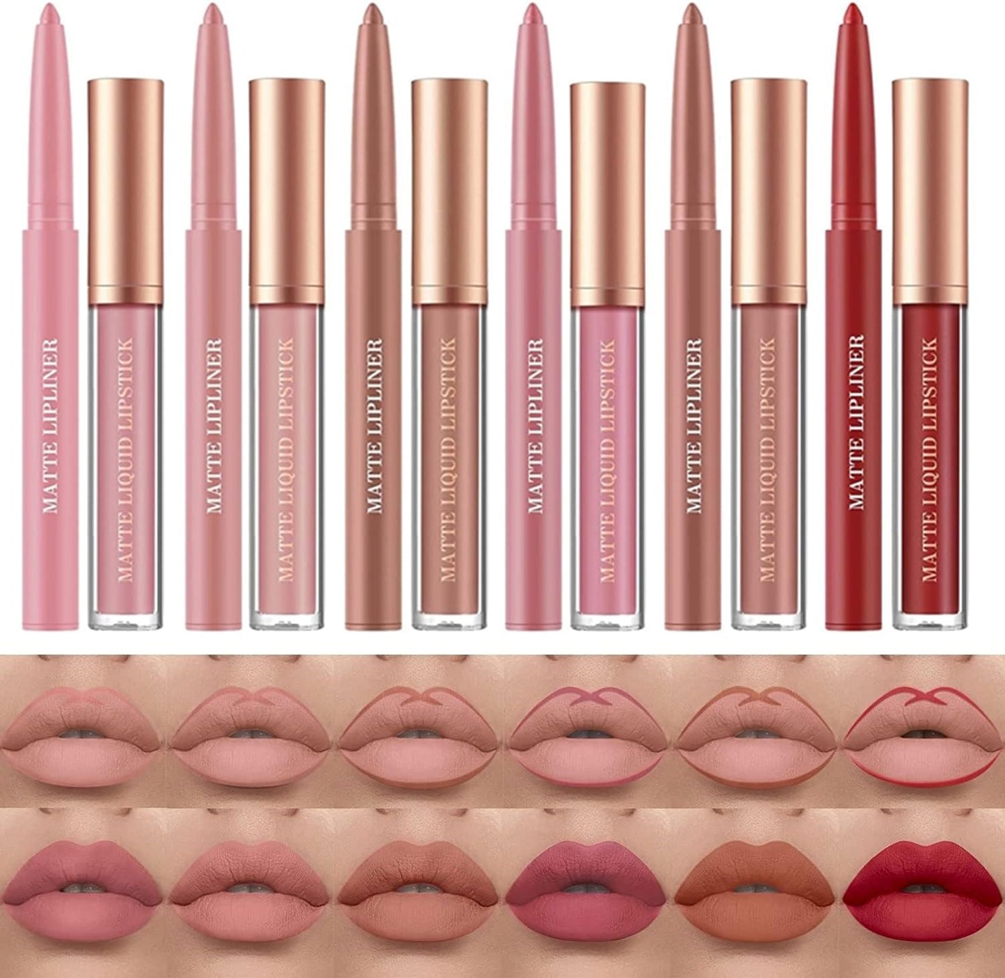 12 Pcs Liquid Lipstick Lipliner Set Nude Lipliner Matte Lipstick Long Lasting Non-Fading Waterproof Lip Glosses Makeup Set Gift for Women (Set C)