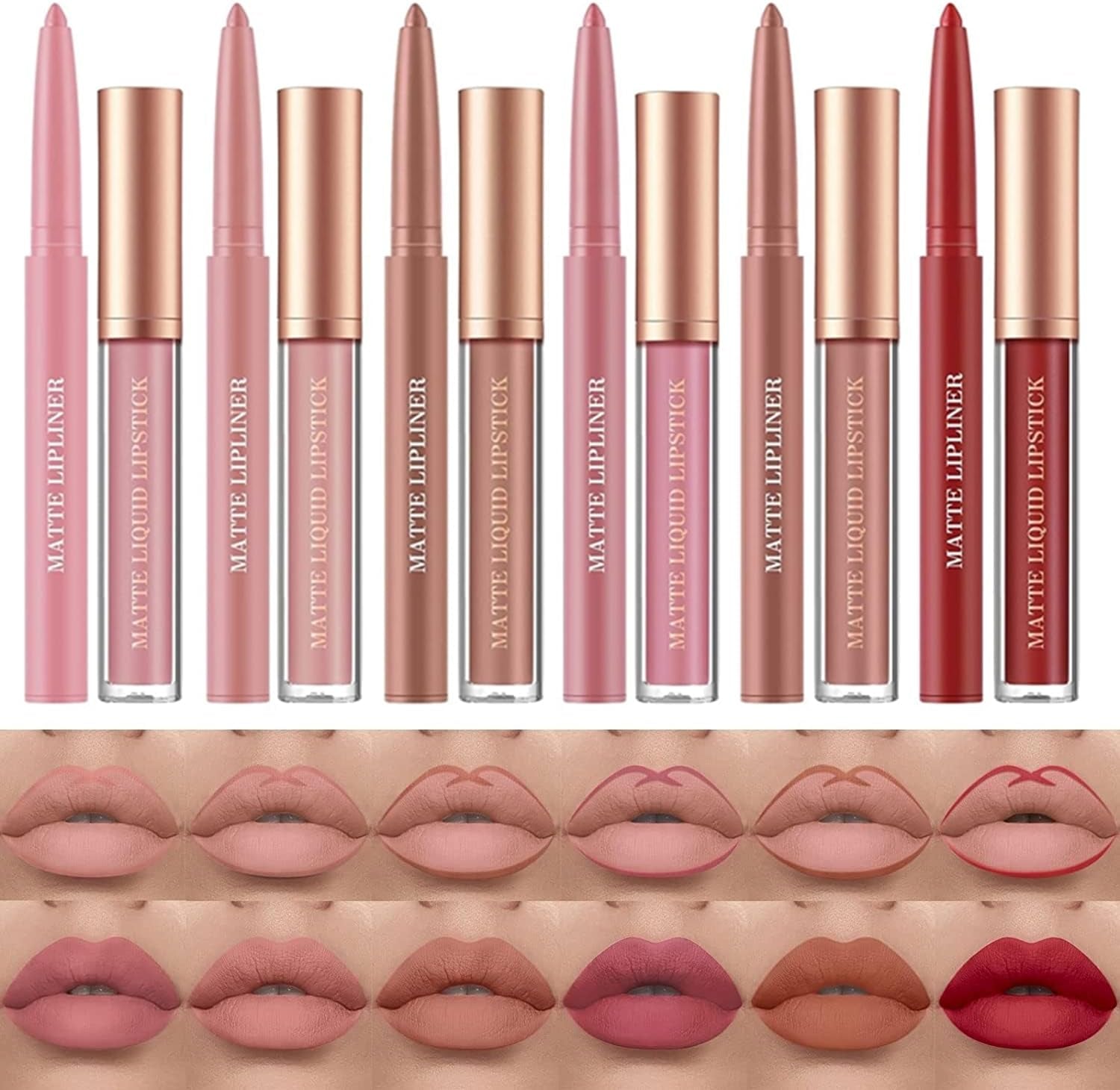 12 Pcs Liquid Lipstick Lipliner Set Nude Lipliner Matte Lipstick Long Lasting Non-Fading Waterproof Lip Glosses Makeup Set Gift for Women (Set C)