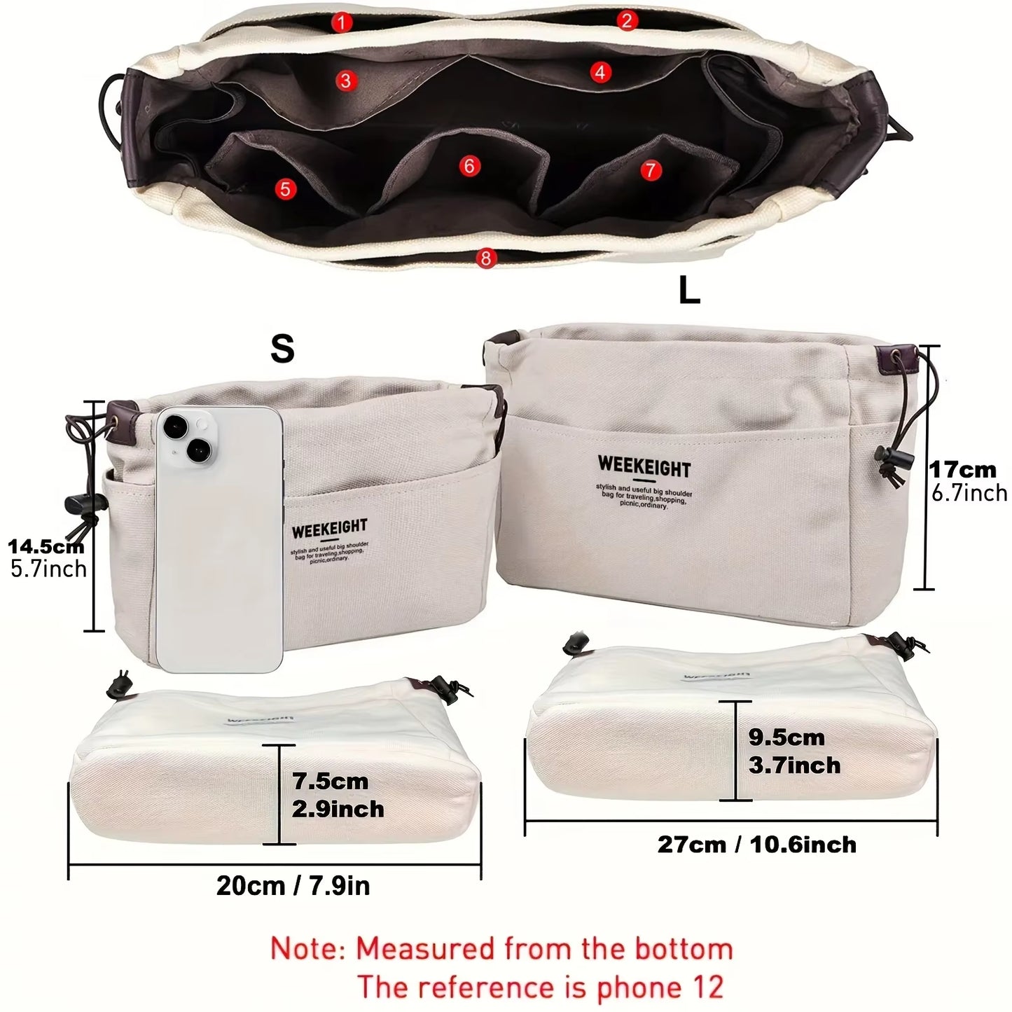 1/2Pcs Drawstring Canvas Storage Organizers Multi-Pockets Liner Bag Lightweight Portable Travel Storage Bag