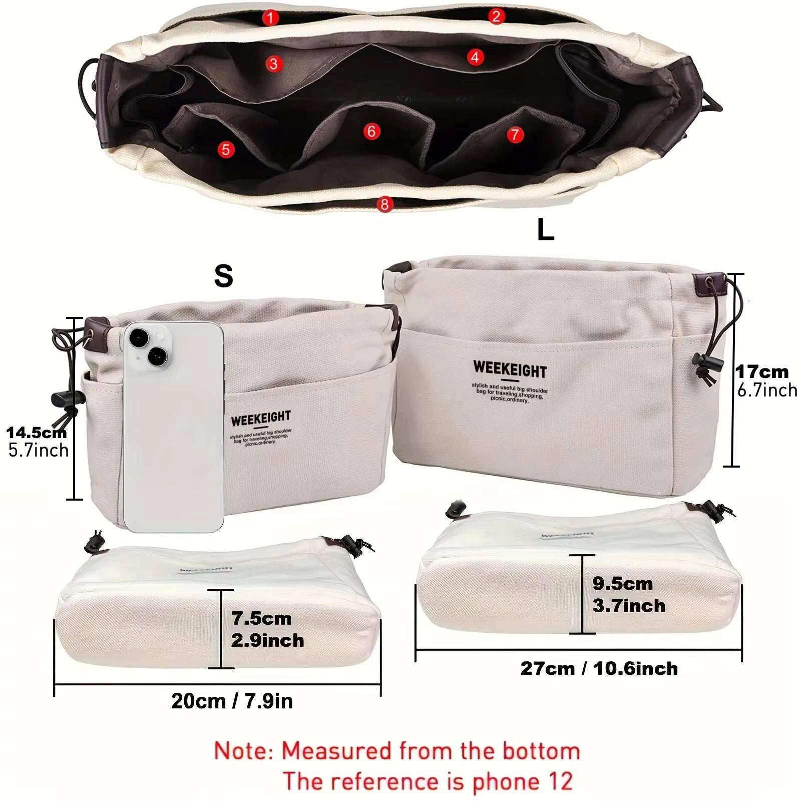 1/2Pcs Drawstring Canvas Storage Organizers Multi-Pockets Liner Bag Lightweight Portable Travel Storage Bag